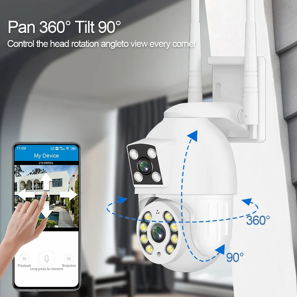 Telecamera HD da 8 MP Telecamera di monitoraggio di sicurezza WIFI wireless esterna a doppia lente Telecamere audio bidirezionali Allarme di