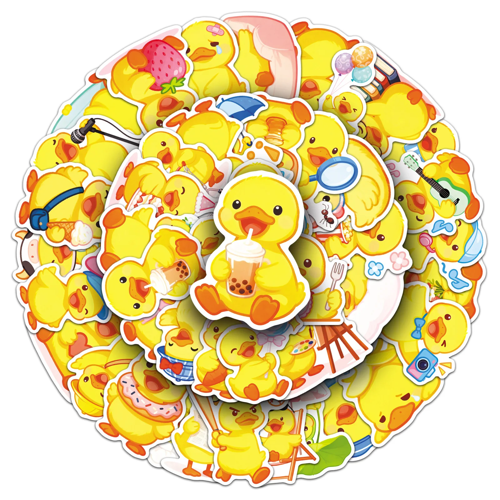 51Pcs Cute Yellow Duck Stickers, Cartoon Waterproof School Supplies Notebook Decals Phone Earphones Fridge Decor Sticker