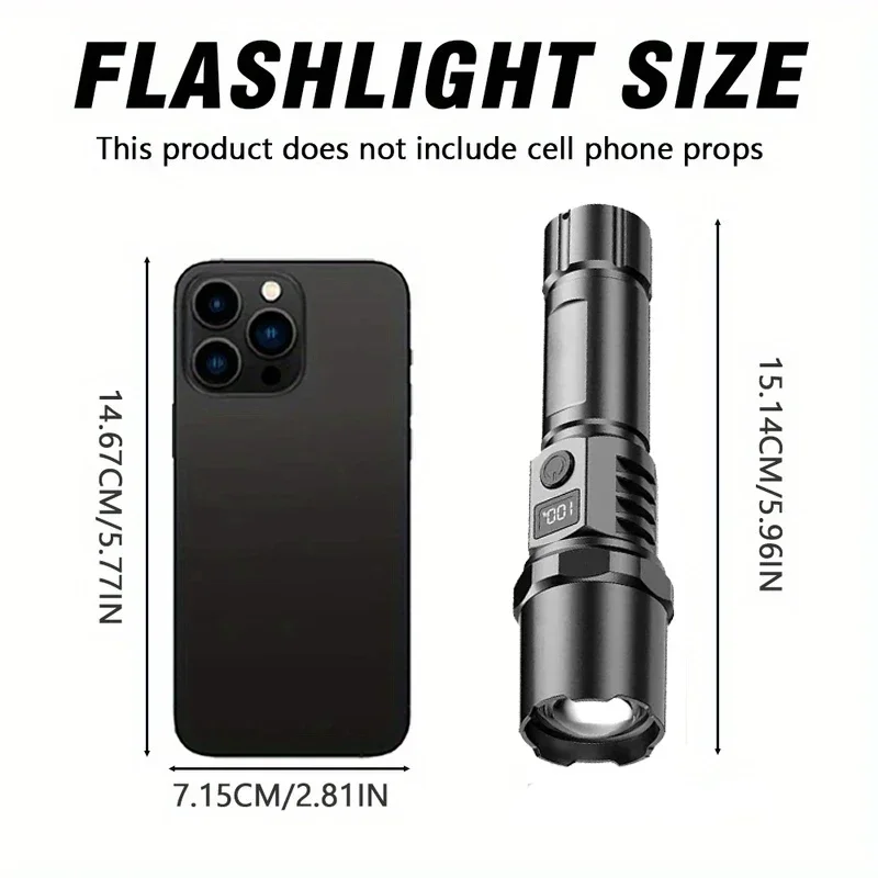 High Strong Power Led Flashlights 1200LM Tactical Torch with Display Light USB Charging Camping Fishing Emergency Zoom Lantern