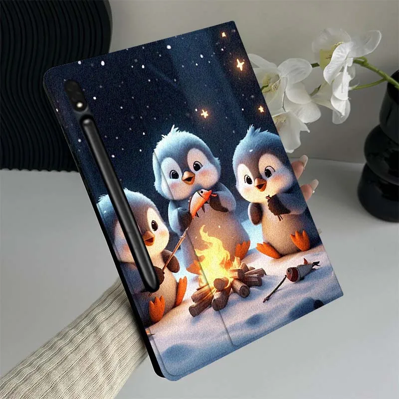 

Cartoon Penguin Ice Dance Gift For Samsung Galaxy Tab S10 S9 S8 S7 Lite FE Plus Scratch resistant Pen Tray Tablet Case
