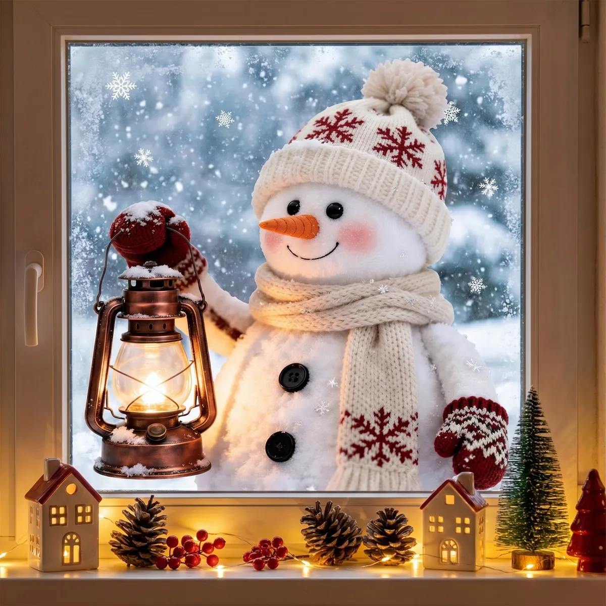 2D Flat Knitted Texture Static Window Clings,Glue-free, Vintage Winter Christmas Decor Decals for Home and Store Glass Windows