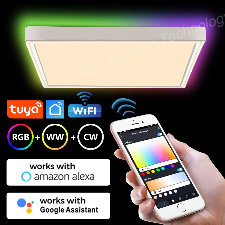 

Tuya Smart Wifi Modern LED Ceiling Lamp RGB+CW+WW 40W Dimmable Color Changing Night Light Voice Control Alexa For Living Room