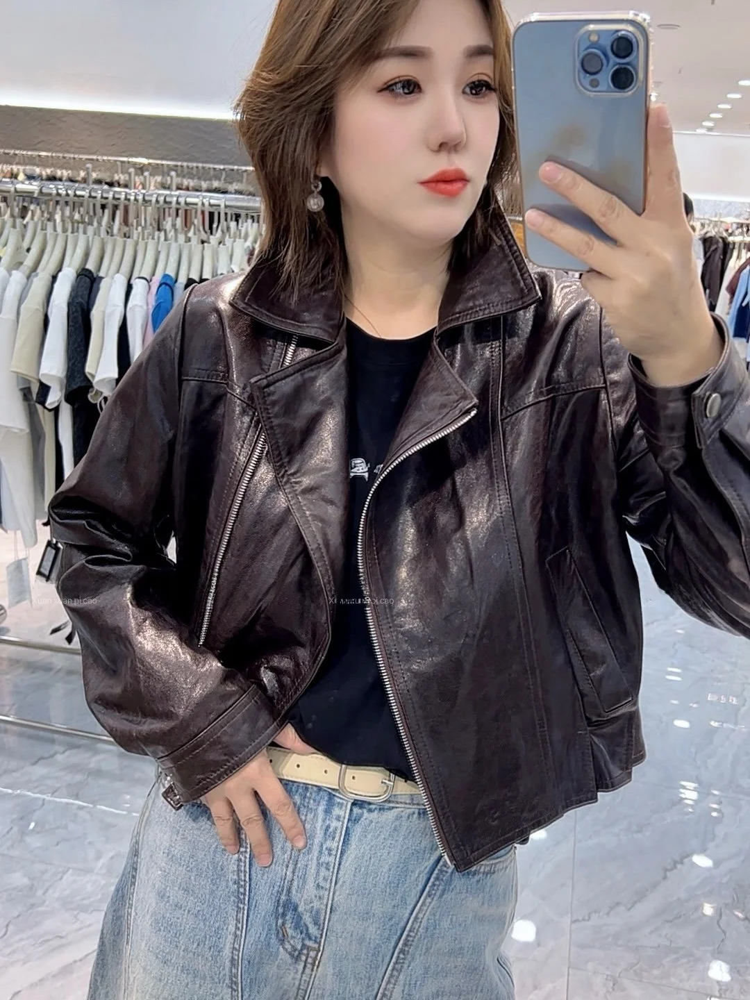 

Ning 2026 New Style Women's Leather Jacket Genuine Sheepskin Short Coat Long Sleeve Zipper Closure Commute Style