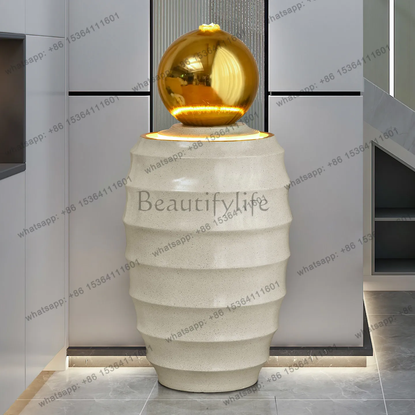 Modern light luxury flowing water ball living room entrance simple fountain flowing water ornament