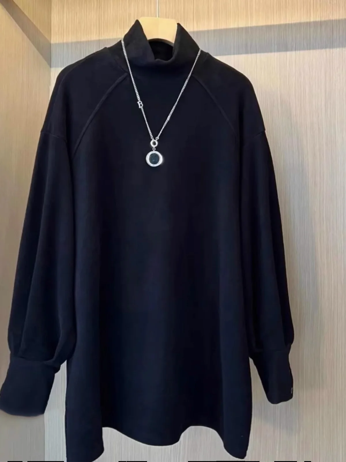 

Футболка больших размеров Thiened Fce на подкладке с высоким воротником, свободная длинная корейская повседневная футболка из полиэфирного волокна для поездок на работу