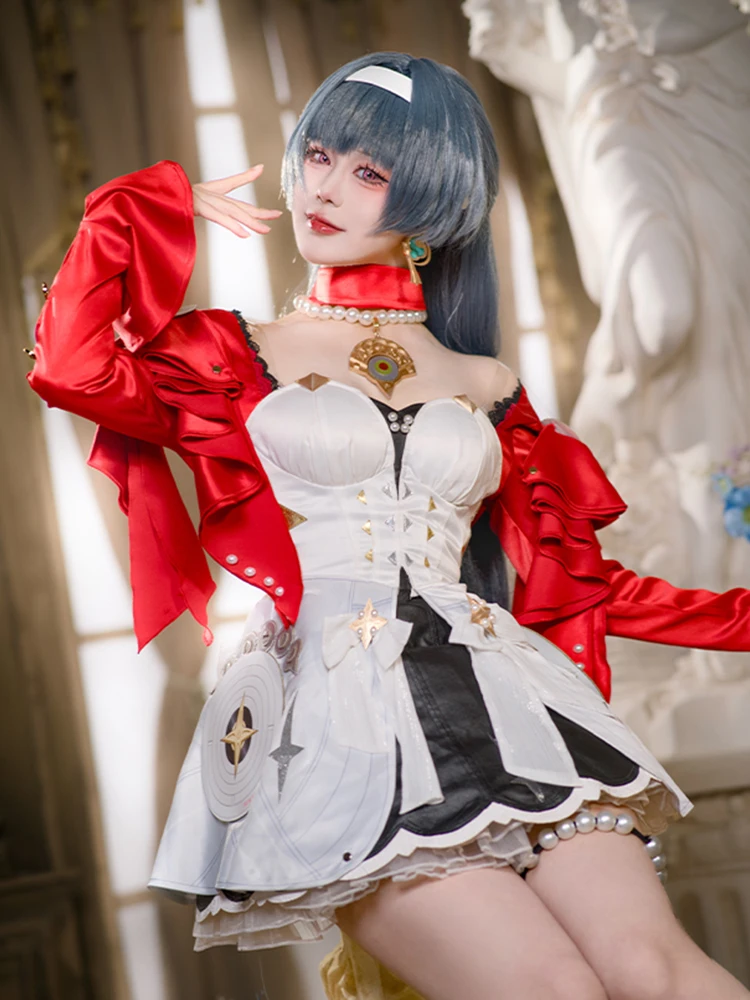 

Game Zenless Zone Zero Cos Astra Yao Cosplay Women Lyra Singer Costume red sleeve Sexy white tube top Dress