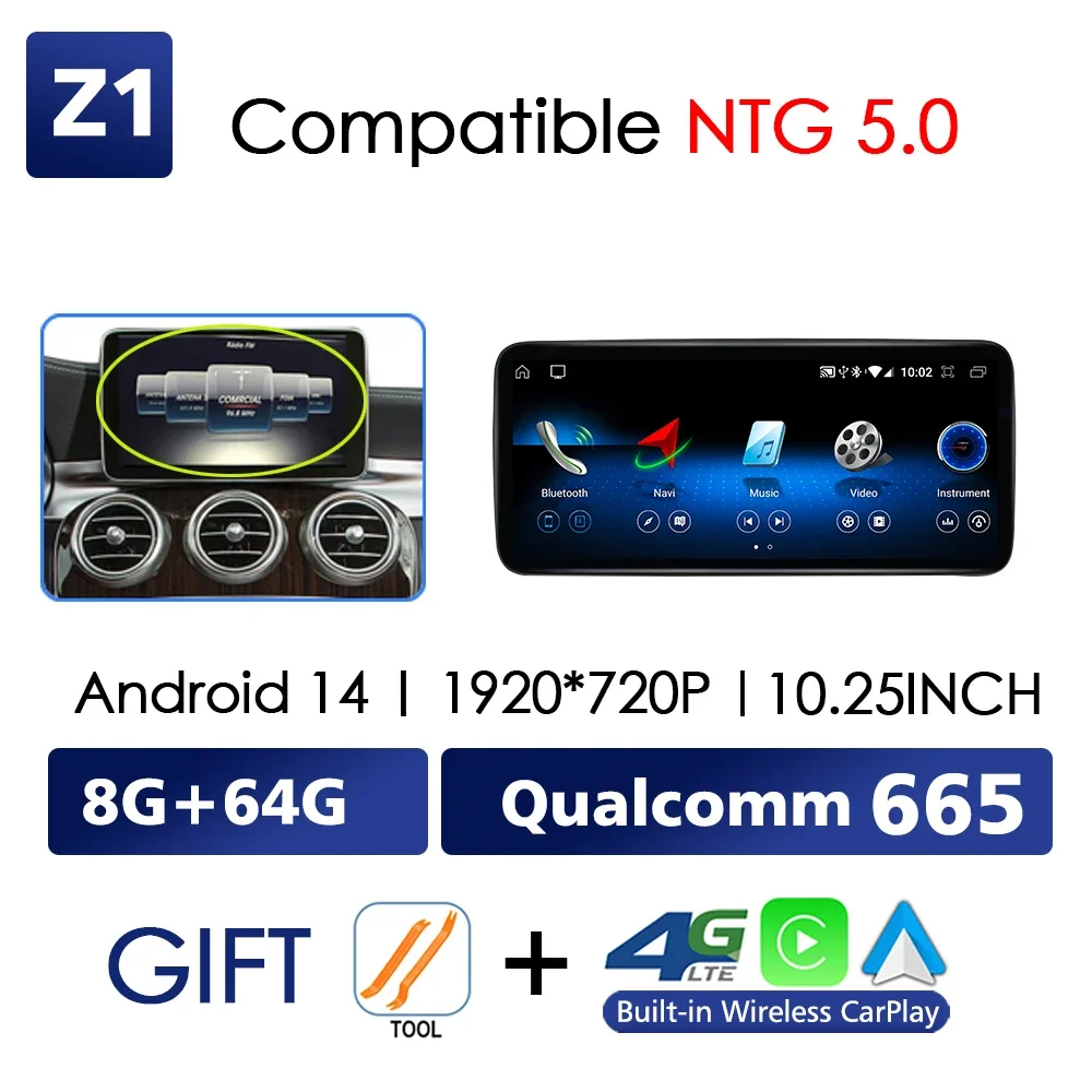 Android 14 Draadloze CarPlay voor Mercedes Benz C-Klasse W205 GLC X253 2014-2018 Autoscherm Radio Multimedia Navigatie GPS 4G WiFi