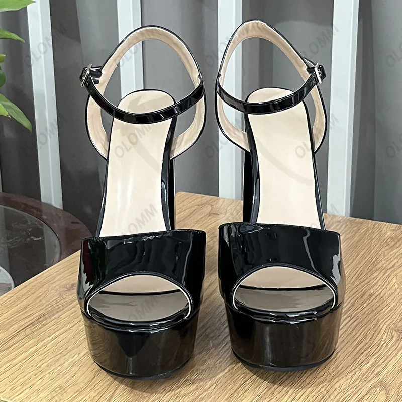 Olomm Real Photos Women Platform Sandals Block High Heels Open Toe Elegant Black Casual Shoes Ladies US Plus Size 5-15