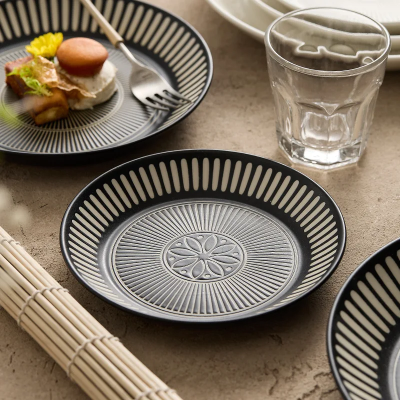 

Ceramic plates with printed reliefs, deep plates, shallow plates, Japanese tableware, vegetable plates