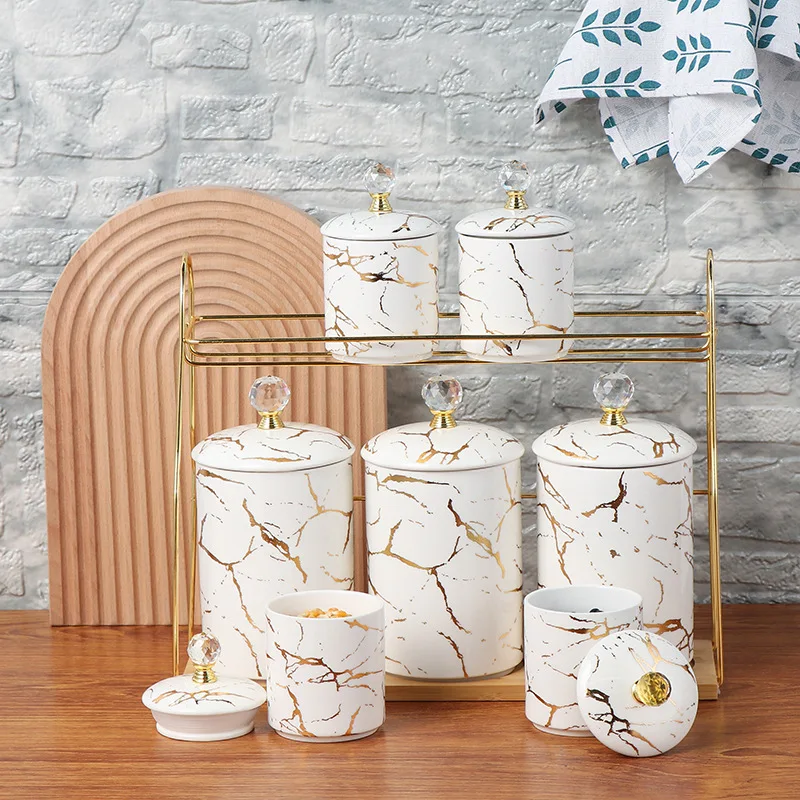 Light luxury ceramic sealed tank, kitchen storage tank set, large-capacity grain storage tank