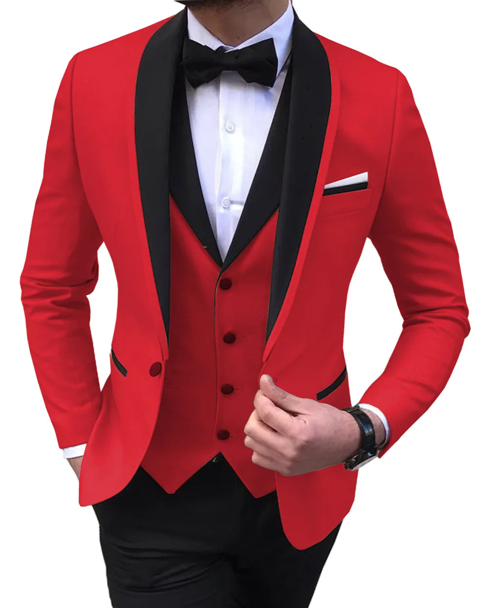 2023 Fashion New Men Business 3 Pcs Suits Set Coat Trousers / Male Slim Wedding Groomsmen Colorblock Blazers Jacket Pants Vest