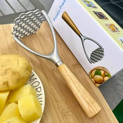 304 Stainless Steel Potato Masher with Natural Wood Handle, Heavy Duty for Smooth Mash, Baby Food, Fruits, Kitchen Gadget