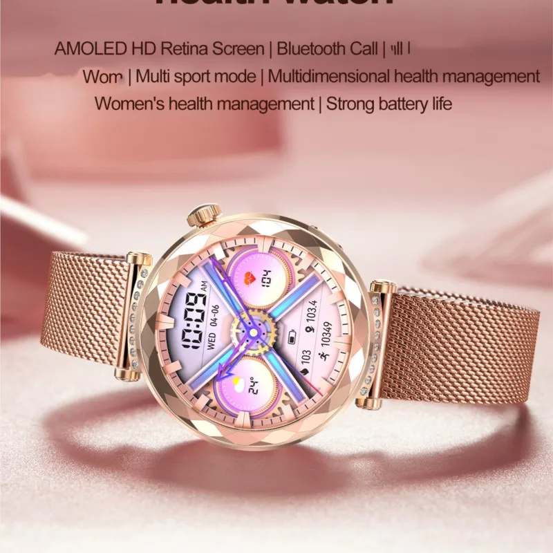 NAMOFOTO Новые 1,19-дюймовые женские роскошные умные часы, женские модные наручные часы с бриллиантами, Bluetooth-наручные часы с вызовом, спортивные умные часы для фитнеса
