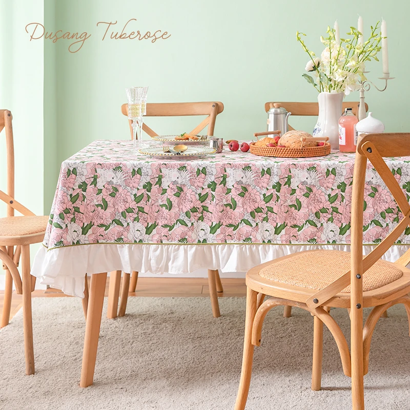 

American Country Tablecloth Retro Pink Flower Table Decoration Cloth Pastoral Coffeetable Mat Home Rectangular Tablecloth