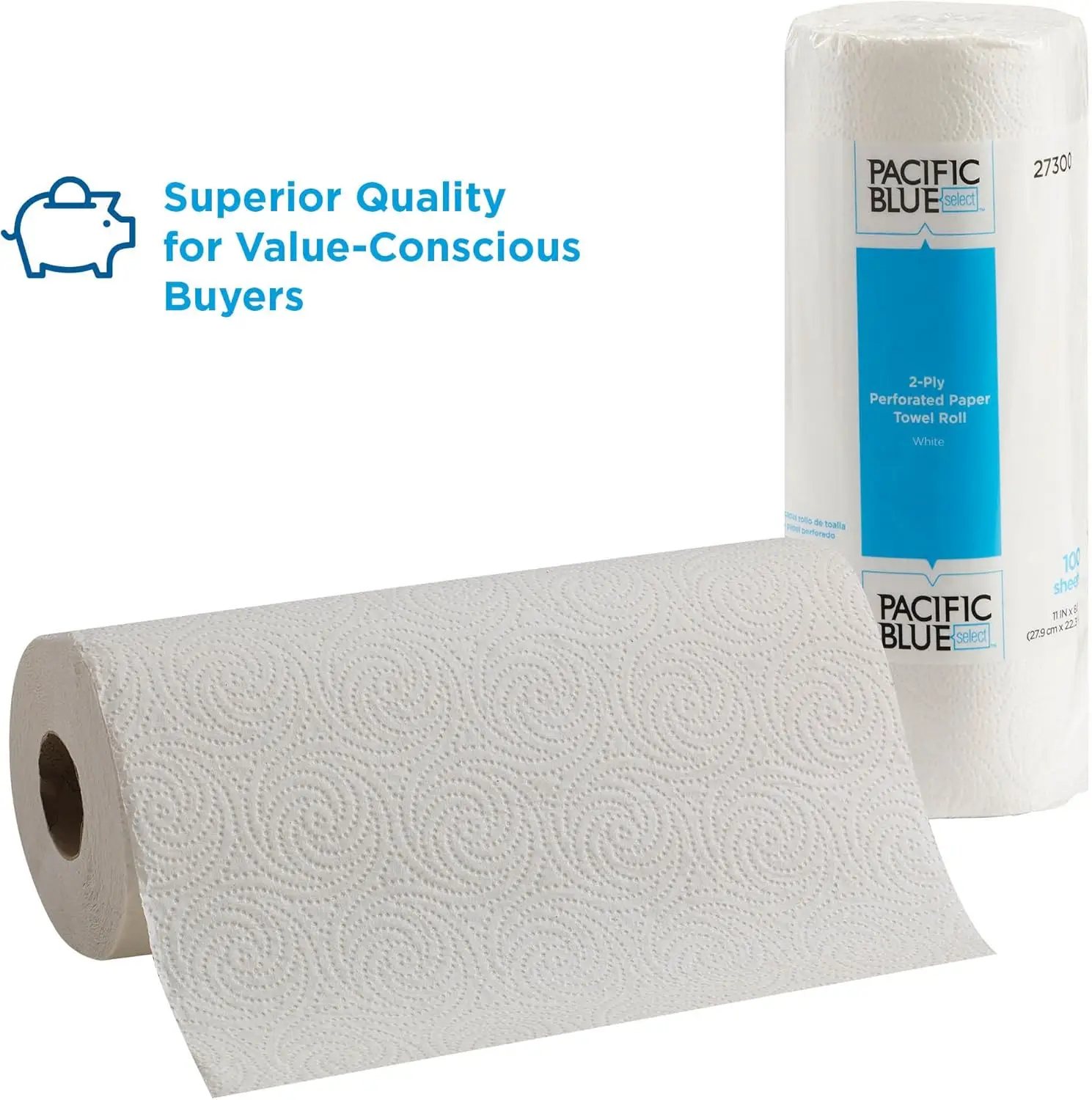 Pacific Blue Select 2-Ply Perforated Roll Paper Towels by Georgia-Pacific Pro, 100 Sheets Per Roll, 30 Rolls Per Case,white