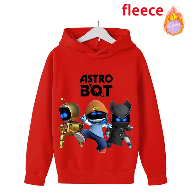 Astro Bot Sweatshirt Boys Girls Anime Cartoon Plush Pullover Hoodies Winter Outdoor Warm Thick Top Coat Children's Clothing Gift