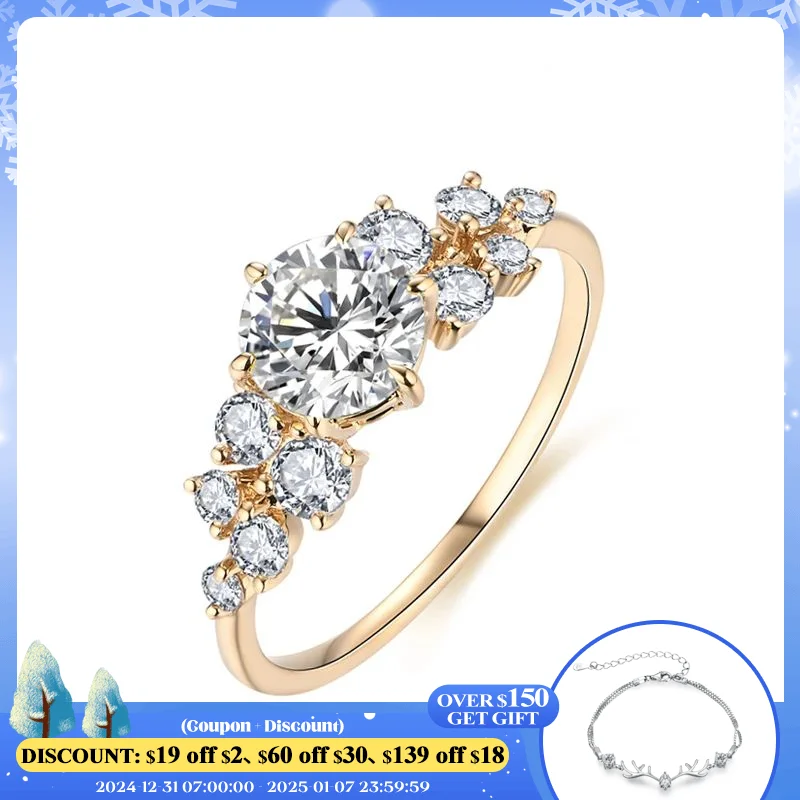 Attagems New 10K 14K Yellow Gold Moissanite Rings for Men Women Handmade Round Rings Engagement Bride Wedding Gift Fine Jewelry