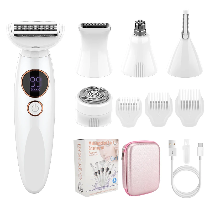 

RESUXI 733 5 in 1 Women's Lady Shaver Electric Razor Electric Face Shavers Eyebrow Trimmer Painless Bikini Trimmer Hair Removal