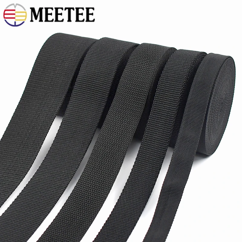 5/10Meters Meetee 20-50mm Black Nylon Webbing Tape 2mm Thick Bag Strap Ribbon Belt Clothing Backpack Band Sewing Craft Accessory