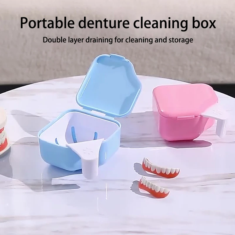 Denture Bath Box Organizer Dental False Teeth Storage Box With Hanging Net Container Cleaning Teeth Cases Artificial Tooth Boxes