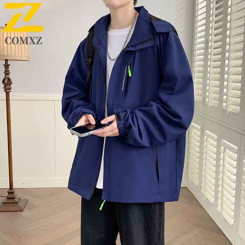 COMXZ 2025 Giacca da uomo Casual Outdoor Mountain Giacche antivento Classici con cappuccio Escursionismo Stile Allentato Primavera Autunno Abbigliamento