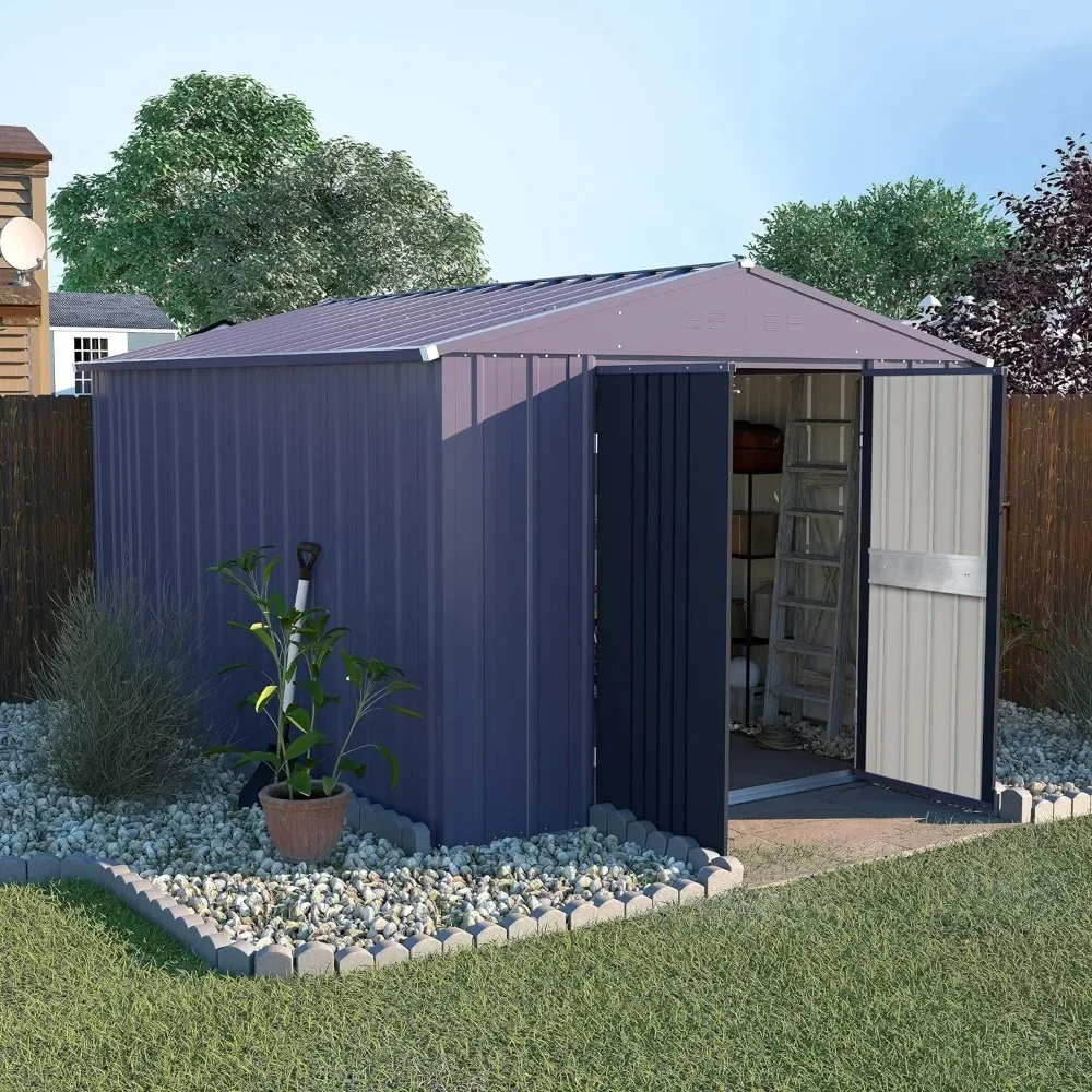 

8 x 10FT Storage Shed with Thickened Galvanized Steel, Outdoor Storage Shed with Lockable Door & Air Vents