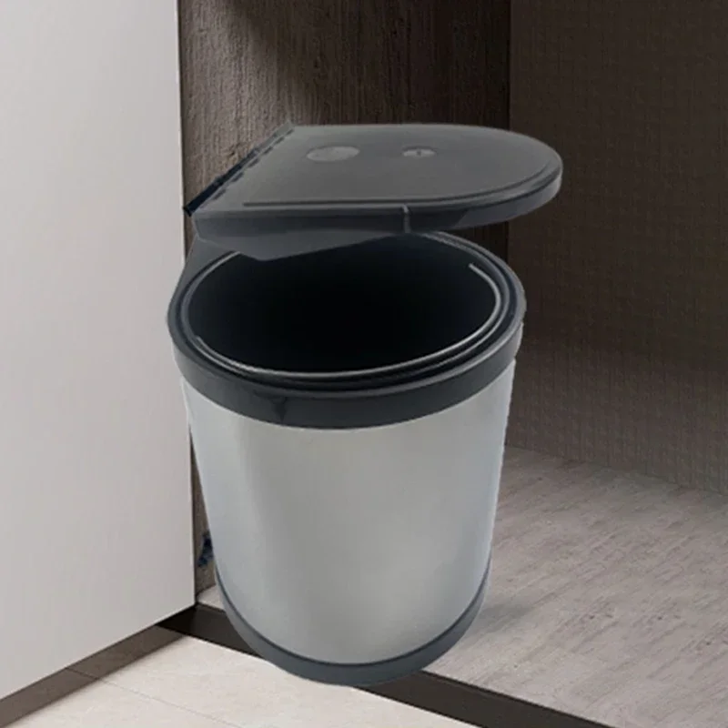 

Stainless Steel Waste Bins Kitchen Cabinet Rotating Trash Can Large Capacity Thickened Litter Bin Home Built-in Dustbin with Lid