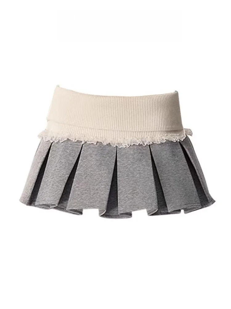 

Вязаная лоскутная юбка Spicy Girl, женская весенняя вязаная юбка с воротником-стойкой для колледжа, плиссированная юбка, комплект из двух предметов