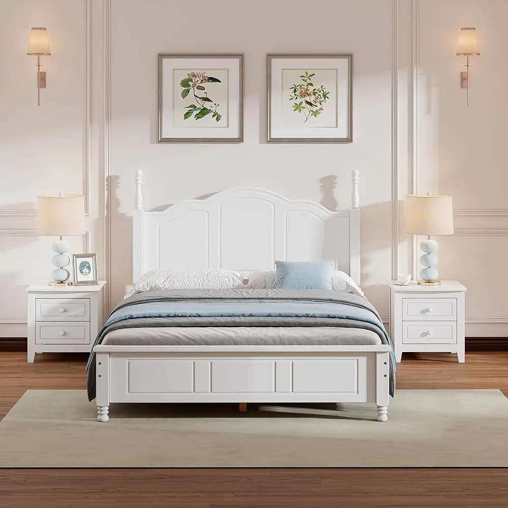 

3 Pieces Full Bedroom Sets, Wooden Full Size Platform Bed With 2 Nightstands, Retro Design Full Bedroom Furniture Sets, Easy To