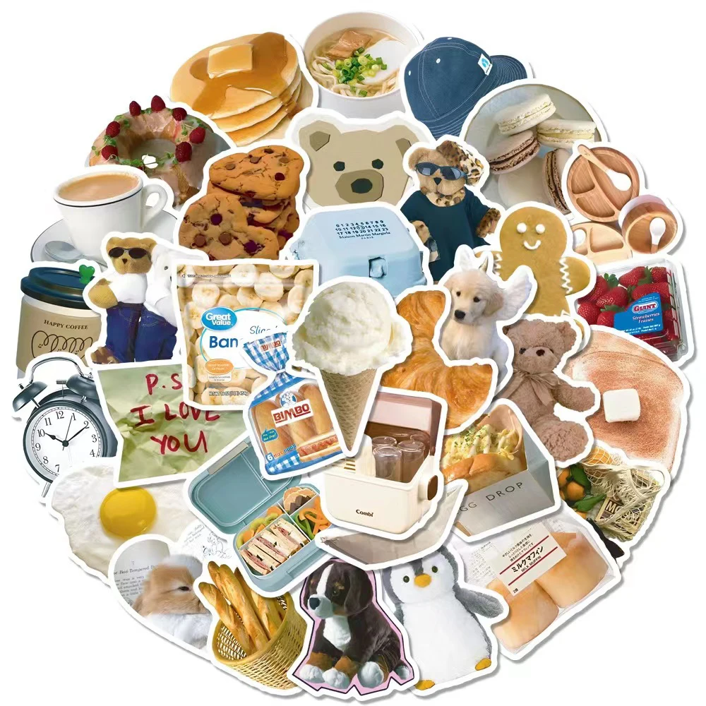 

10/30/50pcs Cute Ins Style Food Bread Stickers Kawaii Aesthetic Graffiti Decals DIY Suitcase Phone Notebook Sticker Decoration