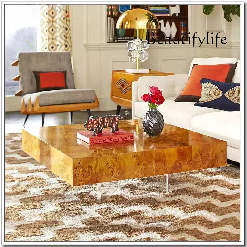 X High-end Light Luxury Villa Living Room Luxury Tree Trunk Coffee Table Piano Paint Surface High-permeability Acrylic