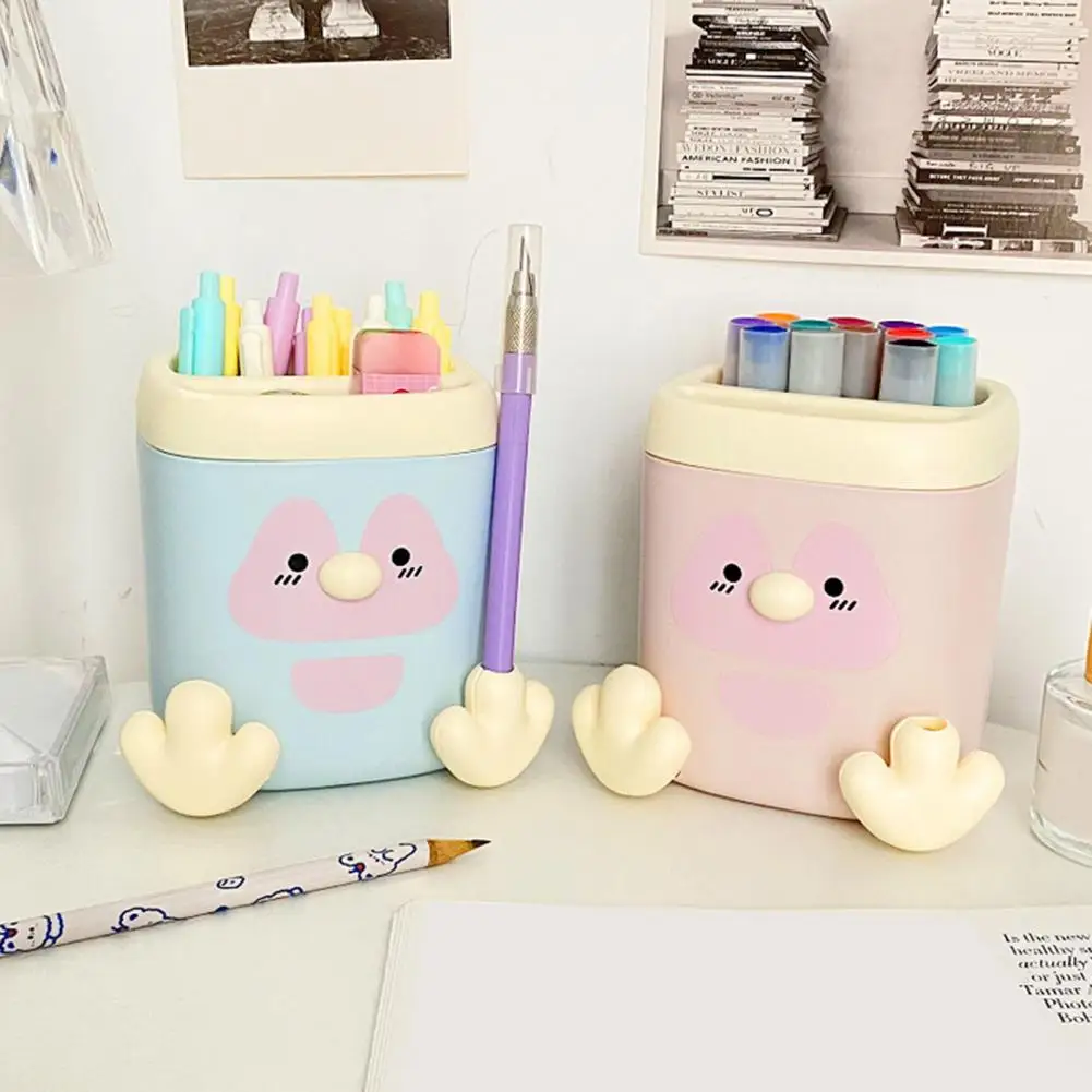 Pencil Holder with Roller Pen Cutter Opening Divided Storage Pencil Holder Cute Penguin Design Multifunctional Pencil Holder