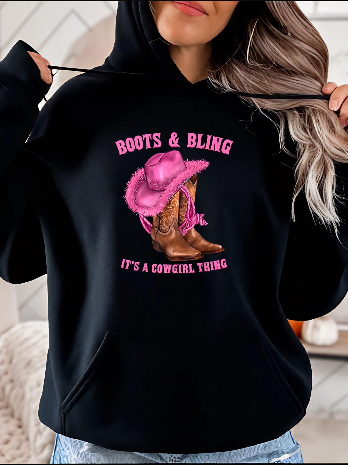 

Сапоги с капюшоном в стиле пастушки и блестящий принт, женская повседневная толстовка в западном стиле для любителей музыки страны