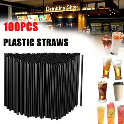 100Pcs 8mm*230mm Plastic Kitchen Beverage Drinking Black Straw Cocktail Sand Ice Yogurt For Bar Wedding Party Straws Accessories