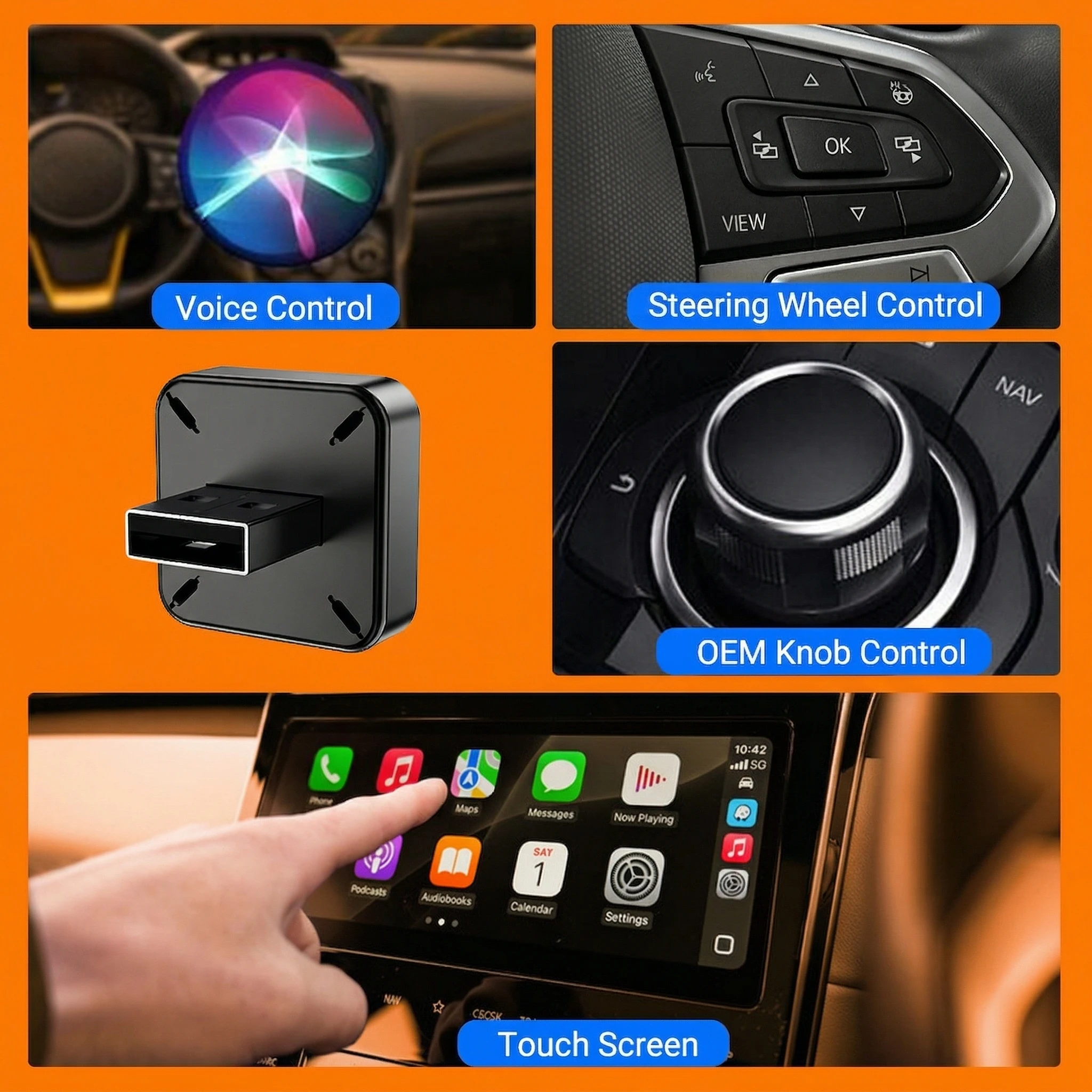 2in1 Wireless Adapter, Universal Mini CarPlay Android Auto Dongle for Car Entertainment, Smart Mini Car Adapter Plug and Play, F
