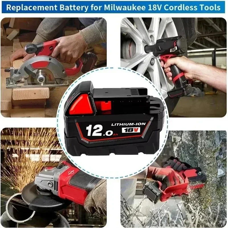 100% Original für Milwaukee M18 Elektrowerkzeug-Akku, Ladegerät, BR, XC, 18V, 12000mAh M18B5, 48-11-1860, eingebauter 21700-Akku – Detail 6