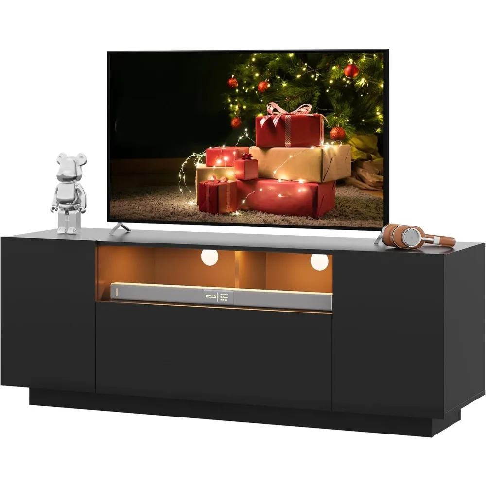 

TV Stand with LED Lights & Large Storage Cabinet, Modern Entertainment Center for 32/43/50/55 Inchs TVs, Sturdy Media Cons