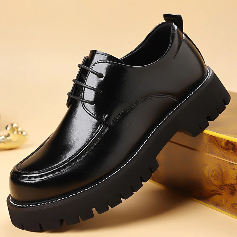 

Men's leather shoes British thick sole casual big head formal dress wedding dress shoes