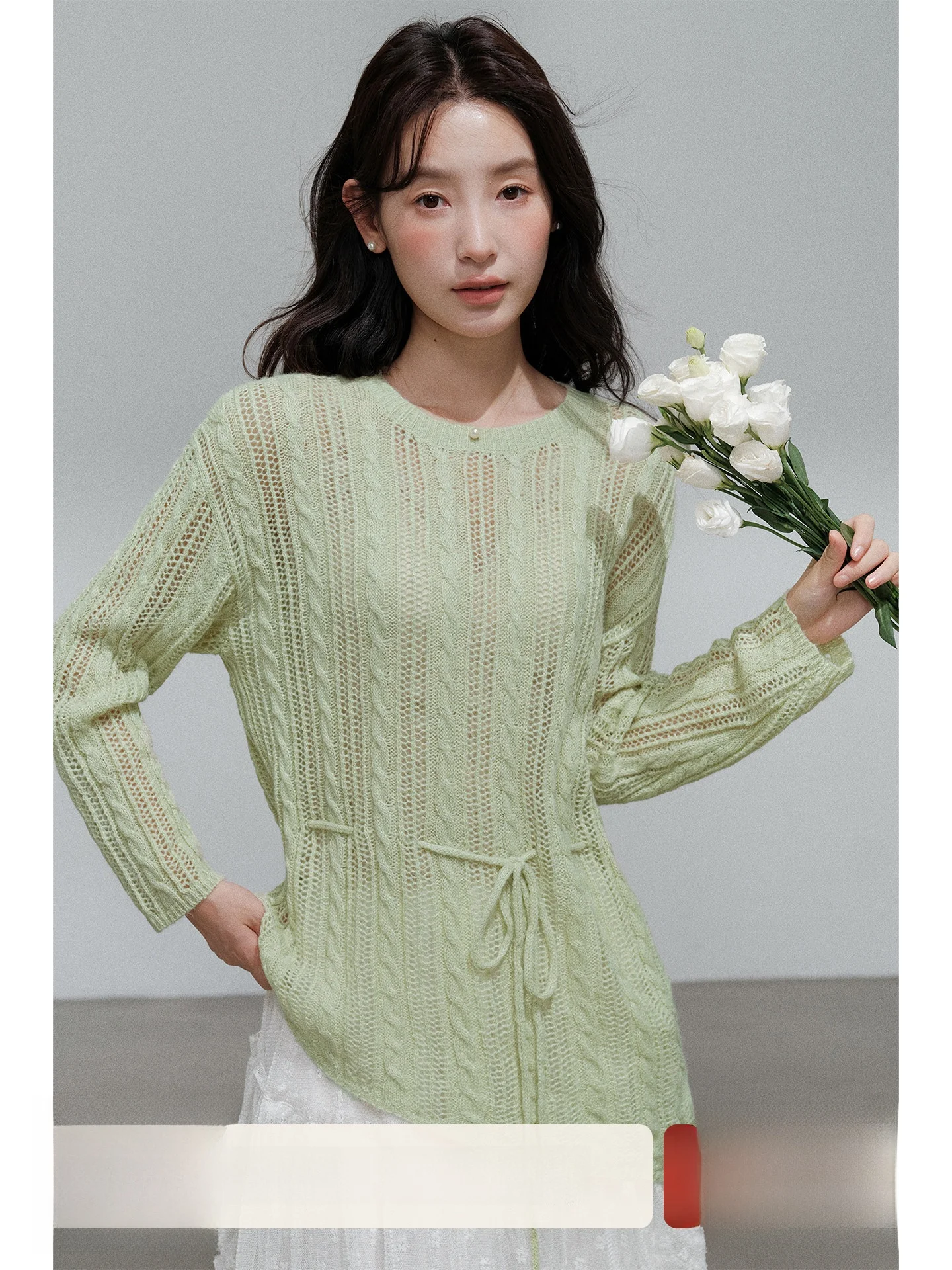 

Женский свитер с асимметричным дизайном и вырезами, вязаный, с длинными рукавами, для ранней осени, в корейском стиле, с эффектом объемности, с узором косы