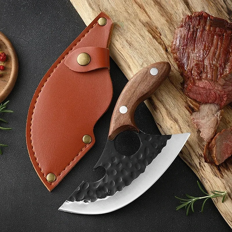 Hand Forged Cutting Knife Utility Meat Fruit Knife Cleaver Wooden Handle BBQ Kitchen Utility Peeling Boning Portable Knife