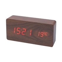 A21R-Wooden Digital Alarm Clock, LED Alarm Clock With Temperature Desk Clocks For Office, Bedside Clock