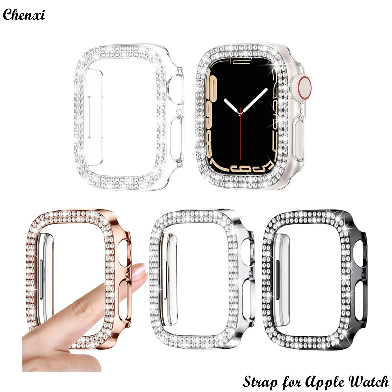 

Luxury PC case for Apple watch bling cover for iwatch38mm40mm41mm42mm44mm45mm49mm Double row drill hollowed out half pack case