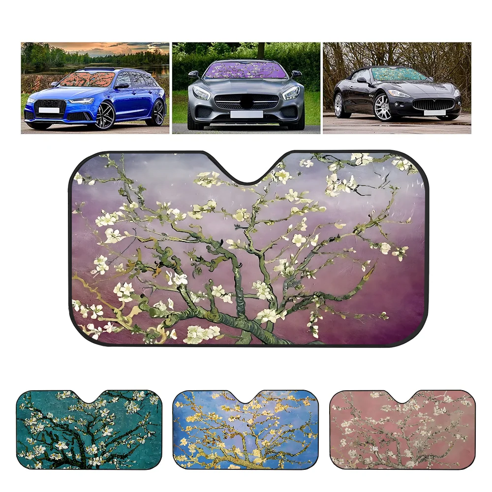 Almond Blossoms Van Gogh Car Sunshade Shield Windshield Window Sun Blocker Cover Interior Protection For Truck Visor Universal