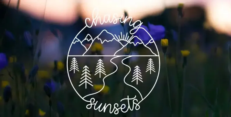 

Custom Decal | Chasing Sunsets Mountain Line Drawing Decal | Multiple Vinyl Choices | Line Mountain and Moon Decal for Car Lapto