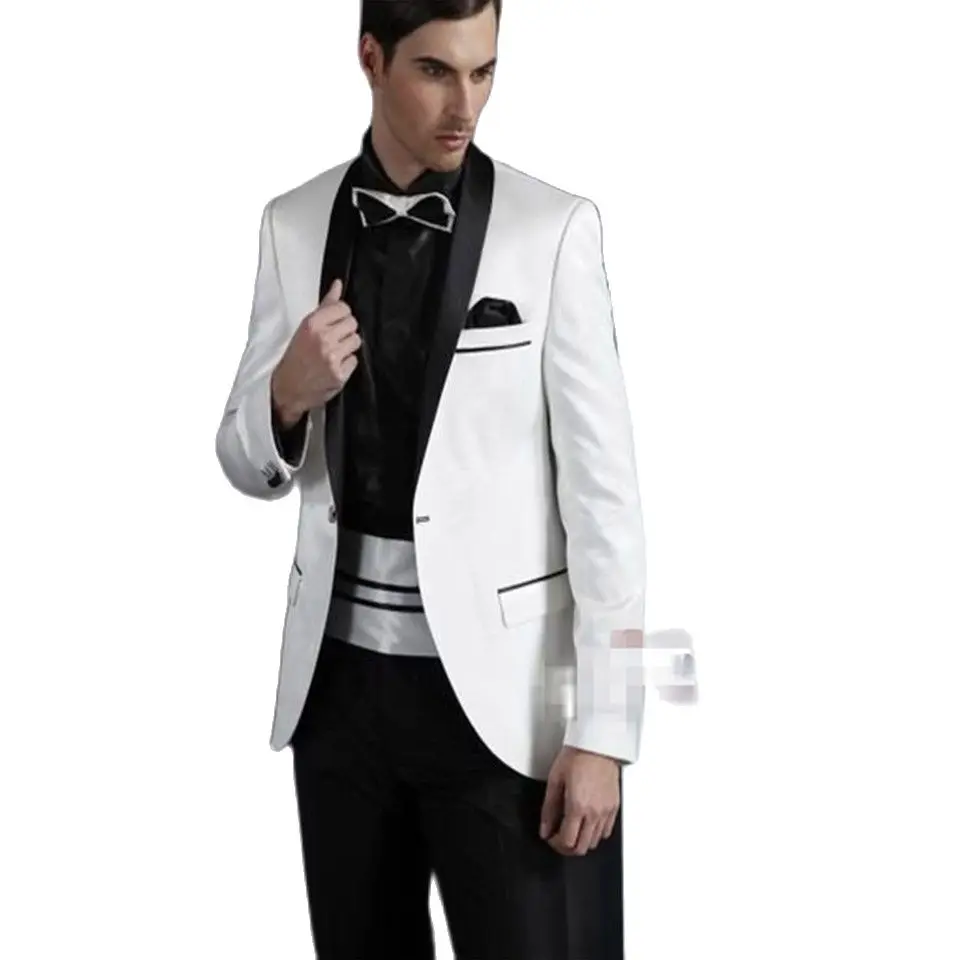 

Tailor Made Mens Wedding Tuxedo 2020 Costume Male Slim Fit Smoking Coat Groom Wear 3 Pieces White Formal Dress Wedding Suits For