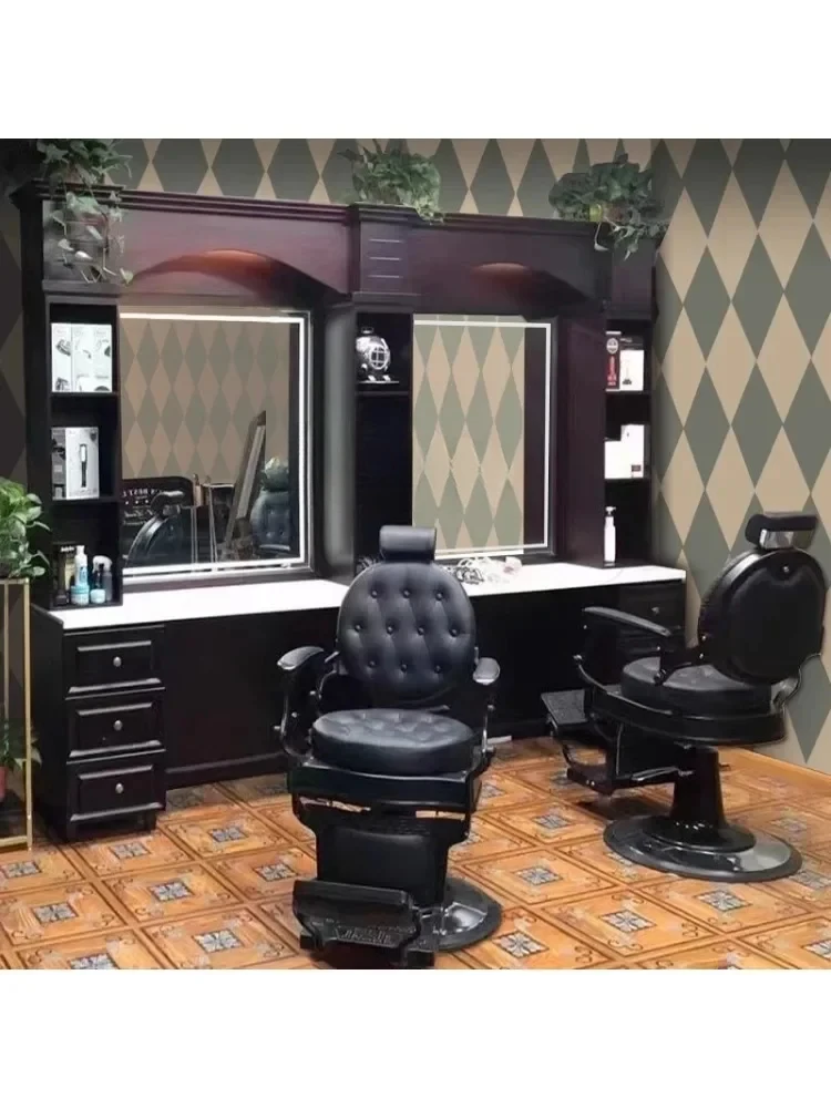 High-End Retro Barber Shop Dressing Hair Hair Cutting Perm Mirror Men's Oil Head Museum Dedicated Dressing Table