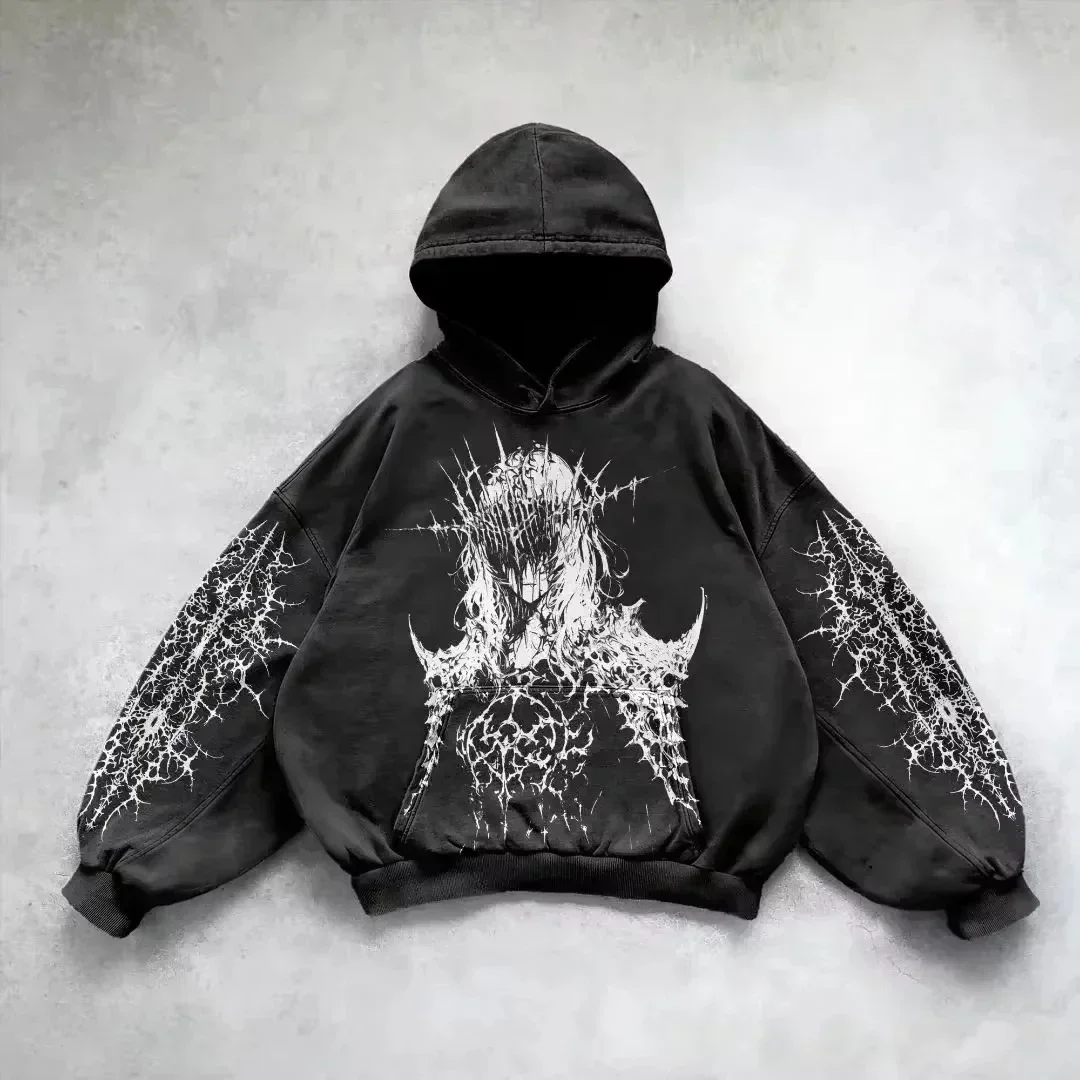 2026 Herbst/Winter Neu: Bestseller 3D Retro Gothic Hip-Hop Herrenbekleidung im Y2K-Stil, geeignet für trendige Streetwear-Hoodies. – Detail 9