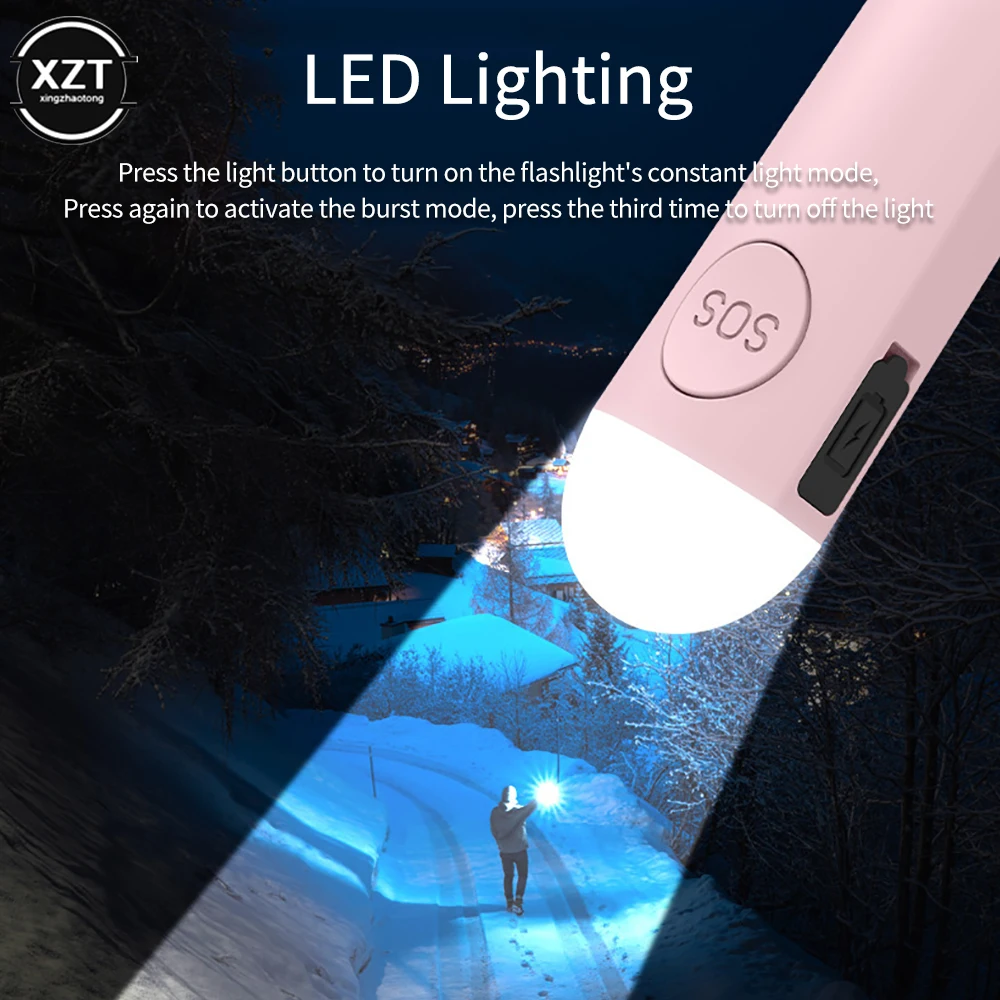 Nieuwe 4 Kleuren Led 5V Zelfverdediging Anti-Wolf Alarm Abs Opladen Sos Noodbeveiliging 130db Kleine Type-C Vrouwen Kinderen Dual Mode