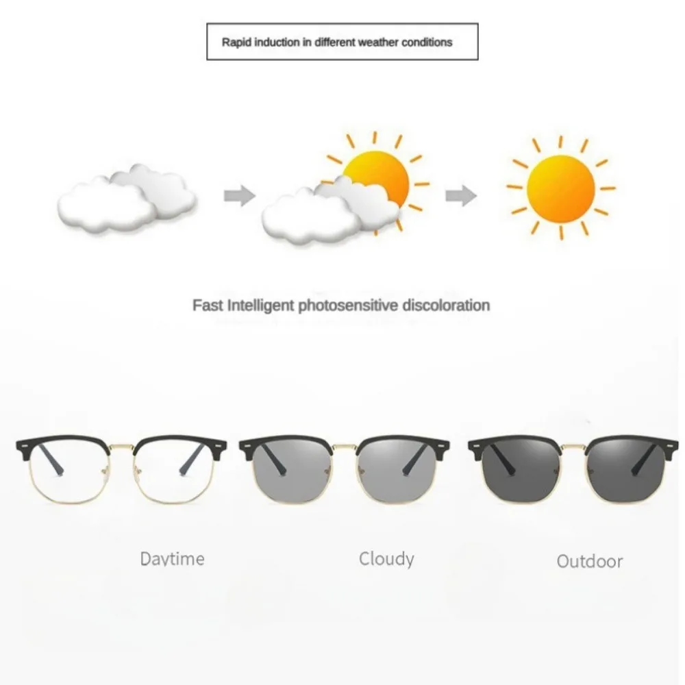 Photochrome Anti-Strahlungs-Brille, Brillen für Damen und Herren, Vintage-Brille mit Augenbrauenrahmen, modische Brillen – Detail 5