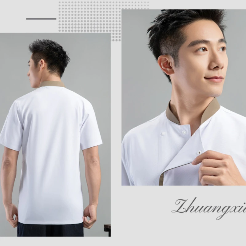 シェフジャケット半袖男性通気性シェフシャツキッチンジャケットプロの料理人ウェイター制服